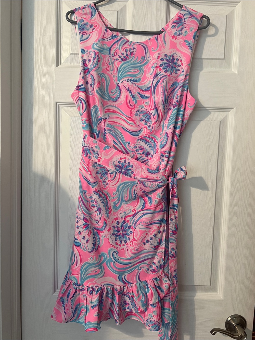Lilly Pulitzer Pink Teal Floral Swirl Tie-Waist Mini Dress